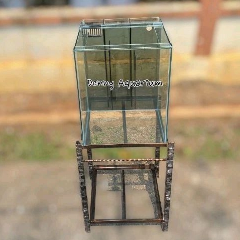 AQUARIUM KACA UKURAN 40x40x50cm FILTER BELAKANG SET RAK KACA 8/5mm