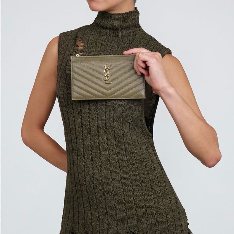 Original Saint Laurent YSL Monogram Large Travel Wallet / Pouch / Pochette in Grain Calfskin Leather