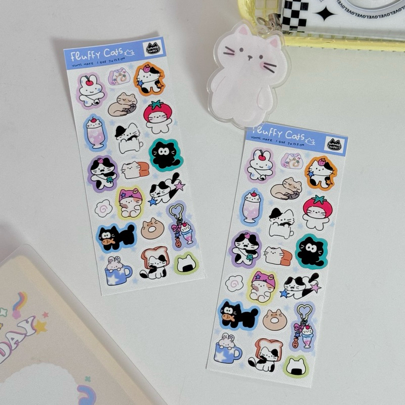 

Summer Tapes - Fluffy Cats Seal Sticker/ Sticker Pack / Sticker deco / stiker jurnal