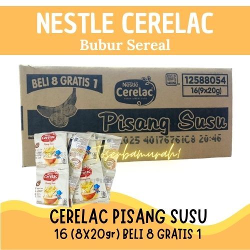 PROMO Nestle Cerelac Sachet Pisang Susu beli 8 gratis 1 / Kacang Hijau 16x8x20gr (1 Karton) TERMURAH