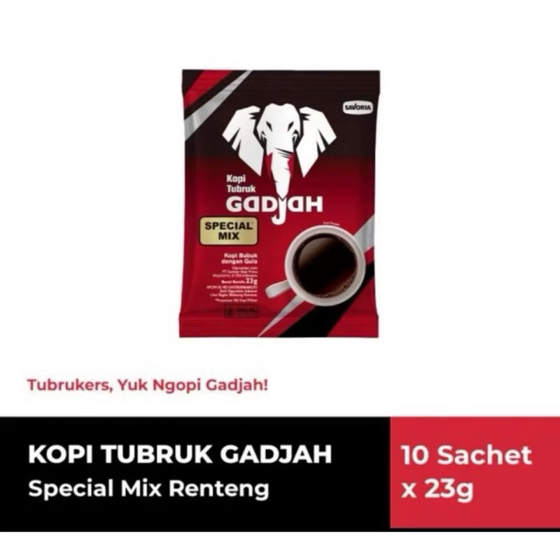 

Kopi Tubruk Gadjah Spesial Mix 23g ( Satu renceng isi 10 sachet )