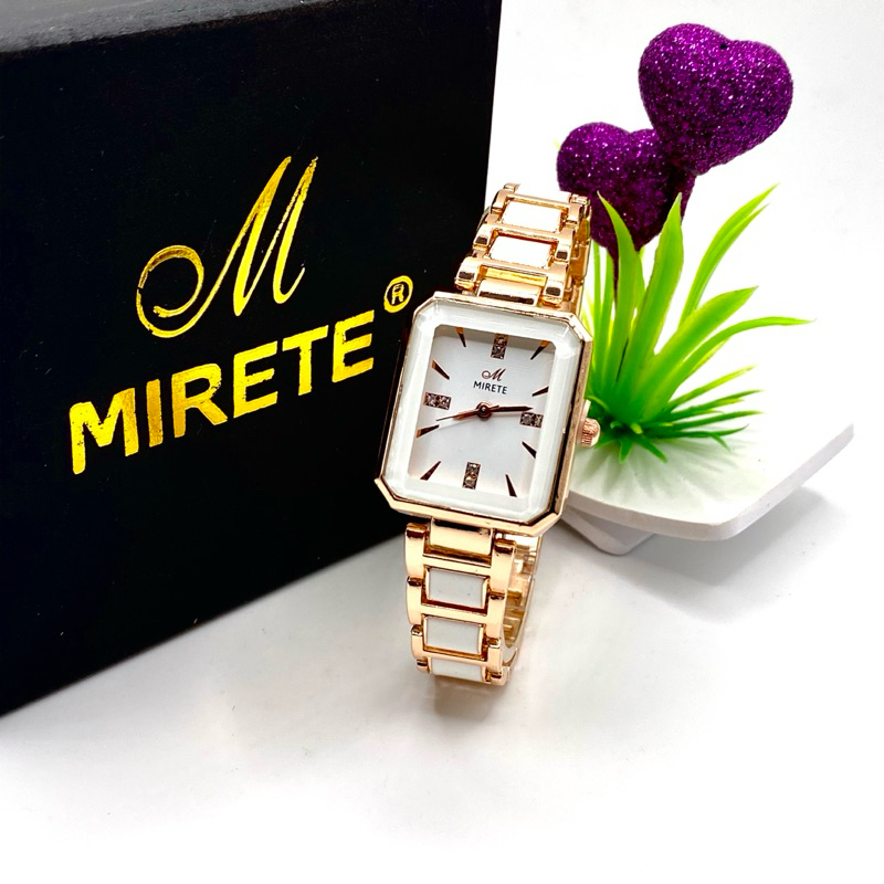 Jam Tangan Wanita Mirete R222 Rantai Keramik Segi Analog Quartz Model Mewah Elegant Produk Original 
