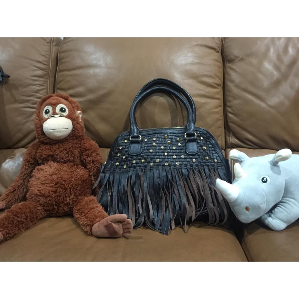 Fringe Classic Stud Valentino Garavani Brown Authentic Leather Bag-Preloved