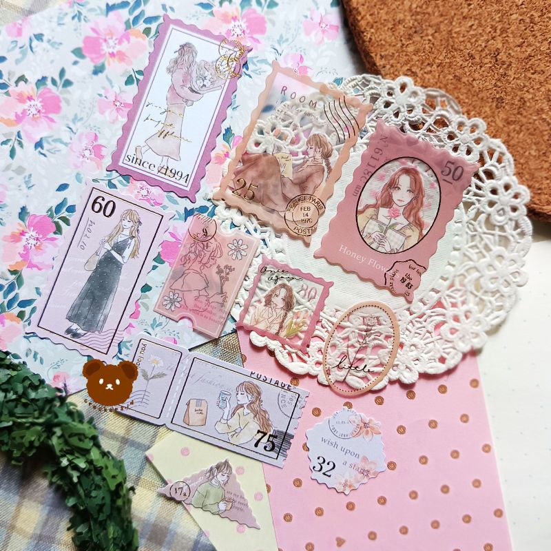 

[creckers.id] Vintage Beautiful Girl Stamp Sticker Set