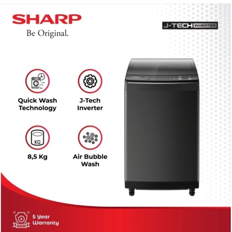 MESIN CUCI SHARP 1 TABUNG 8.5KG INVERTER TOP LOADING ES-M8500XT