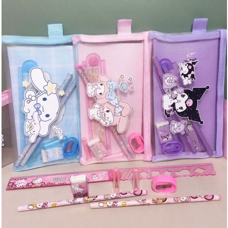 

ALVR id Set Alat Tulis 7 in 1 / Pouch Set Alat Tulis Ziplock / Paket Alat Tulis Motif Sanrio / Tempat Pensil Karakter Lucu