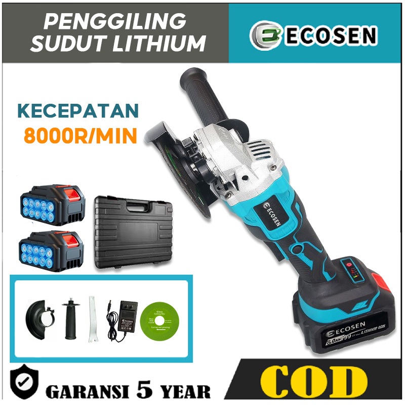 ECOSEN Gerinda Baterai Gerinda Cordless Gerinda Cas Gerinda Tangan Baterai Angle Grinder Gerinda tan