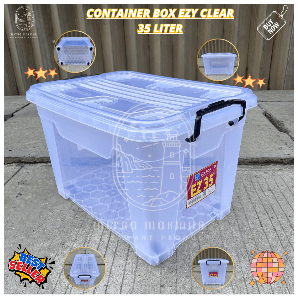 Container Box Ezy Clear Kontainer Box Ezy Bening  35 Liter Box Penyimpanan Roda