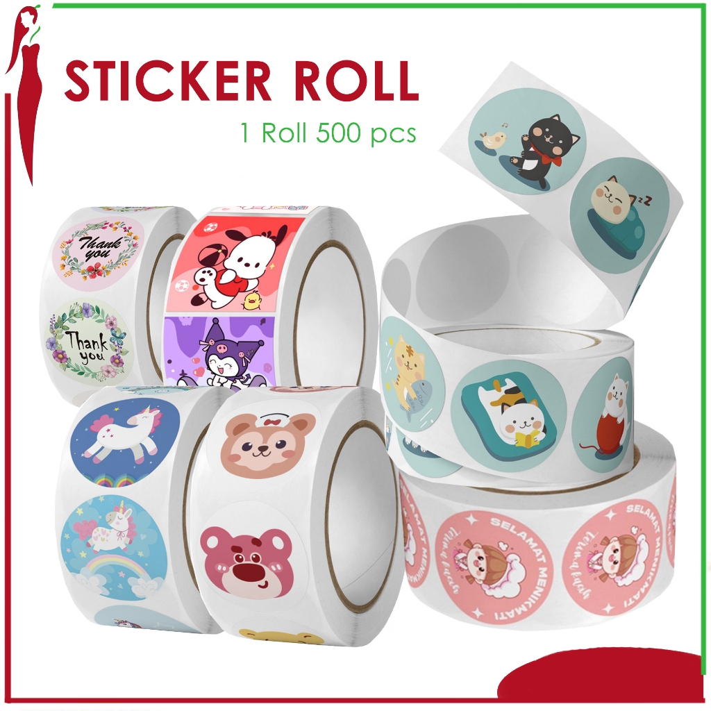

Sticker Roll Karakter Lucu 500 pcs 2.5 cm Stiker Thank You Bulat Label Tempel Kartun - ST001