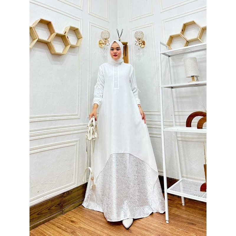 GAMIS PUTIH DRESS WANITA TERBARU SERUTY BABY DOLL MIX SWAROVKY