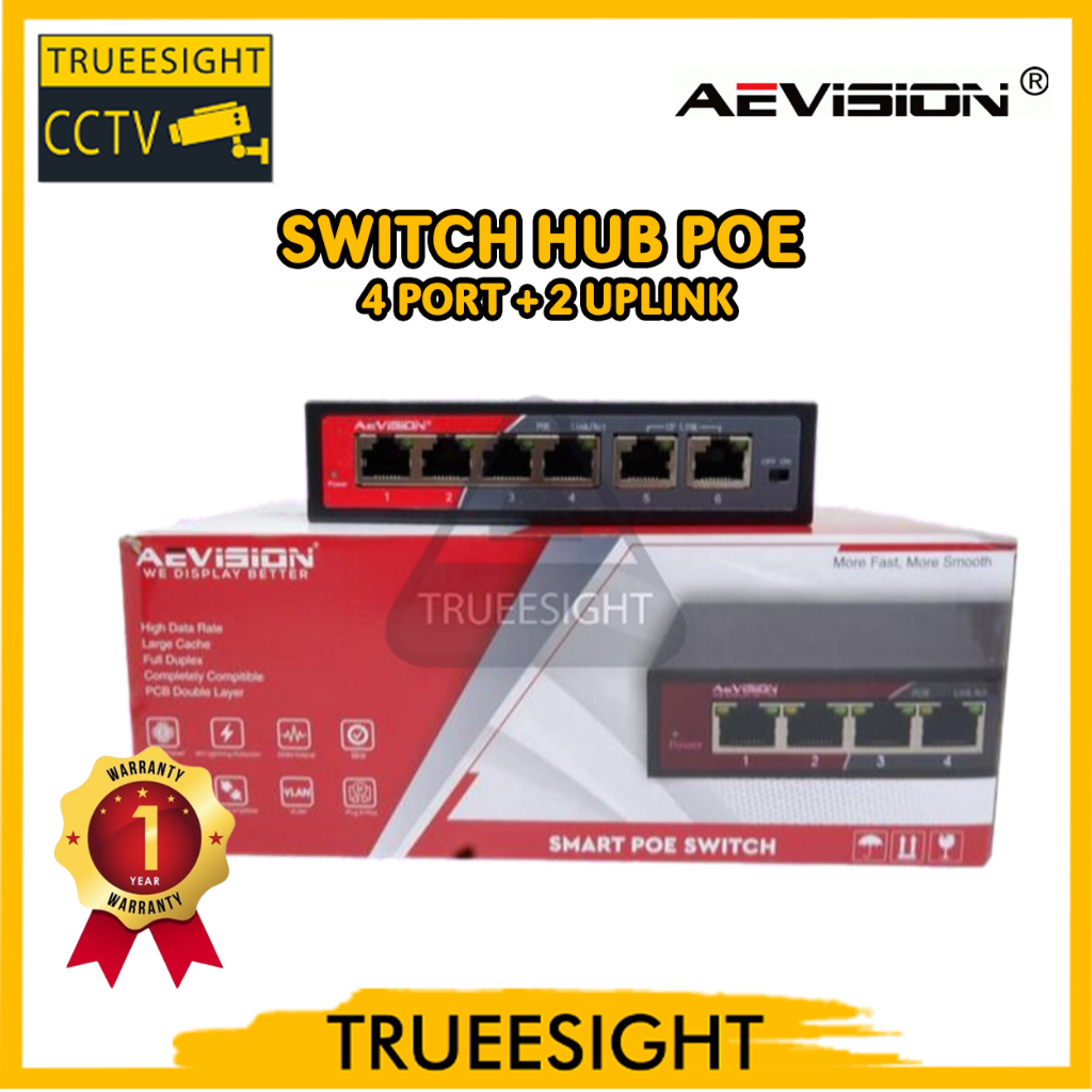 SWITCH POE 4 PORT +2 UPLINK AEVISION  POE 4+2 UPLINK 10/100 SMART POE