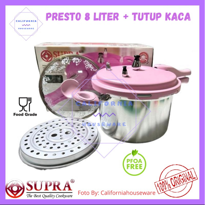 Presto 8 Liter SUPRA / Panci Presto 8 Liter SUPRA + Tutup Kaca