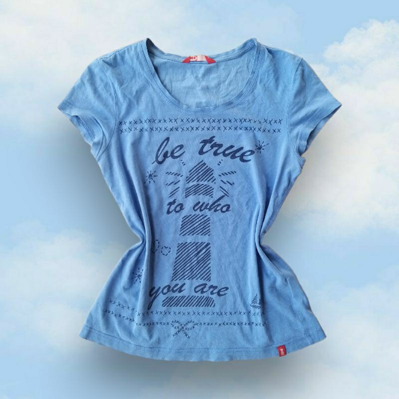 Blue Y2K Quote T-Shirt | kaos biru tee tulisan motivasi 2000 00s jeans denim jadul vintage skena coq