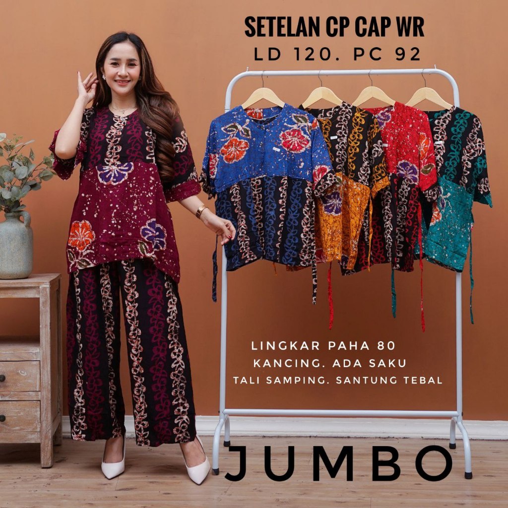 Set rayon jumbo wanita batik cap premium jumbo ld 120 130 babydoll piyama stelan baju tidur rayon te