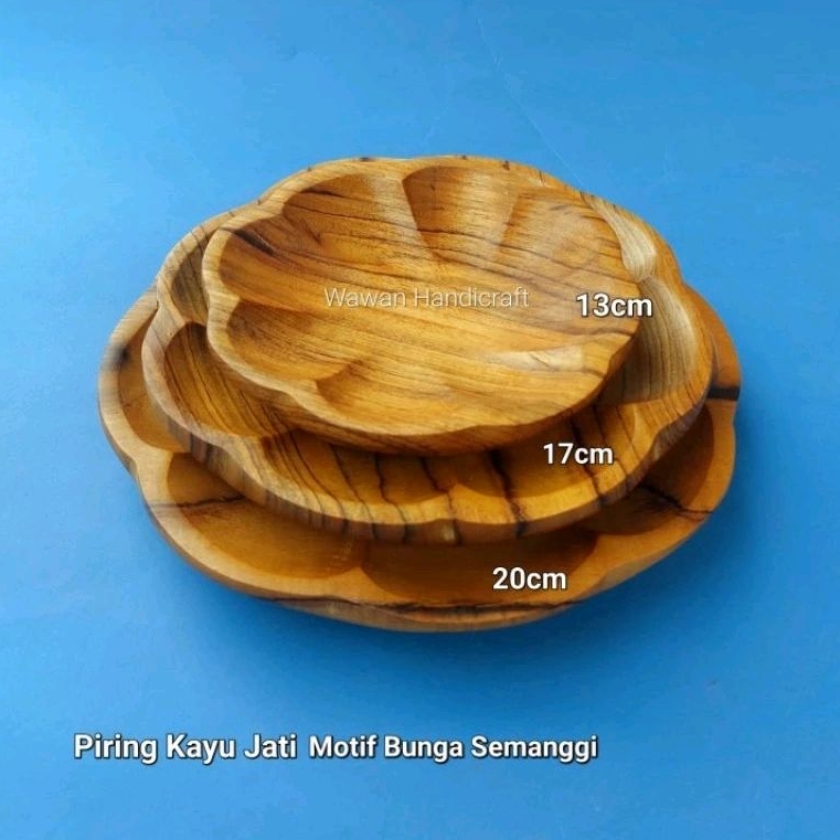 piring kayu/piring makan/piring saji/piring motif bunga semanggi set kayu jati