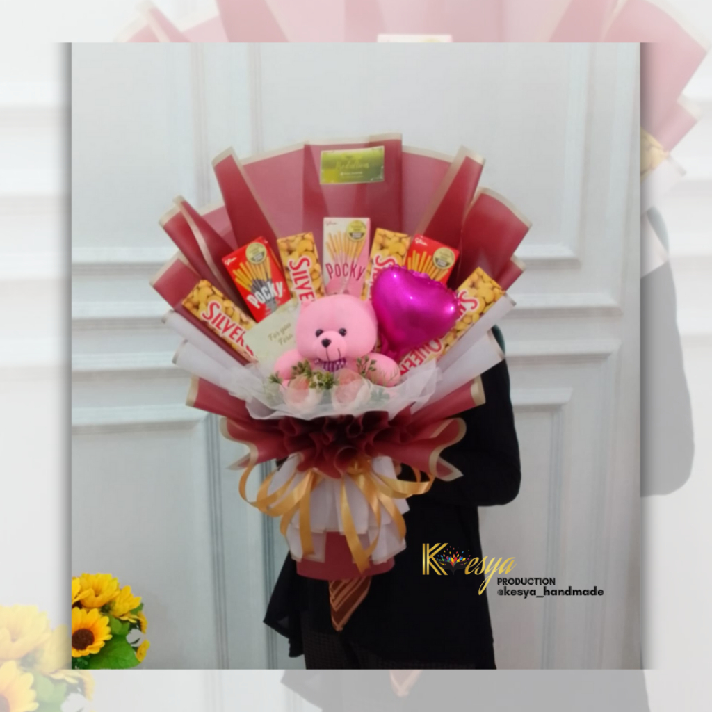 TERMURAH Buket Coklat Silverqueen Bonek Balon Hadiah Ulang Tahun - Buket Kesya Handmade | Buket Cokl