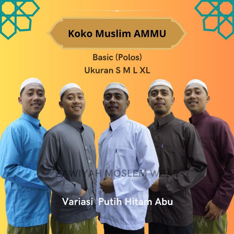 Koko Muslim Pria kemeja atasan simple Tangan Panjang variasi putih hitam abu [AMMU COLLECTION  Terse
