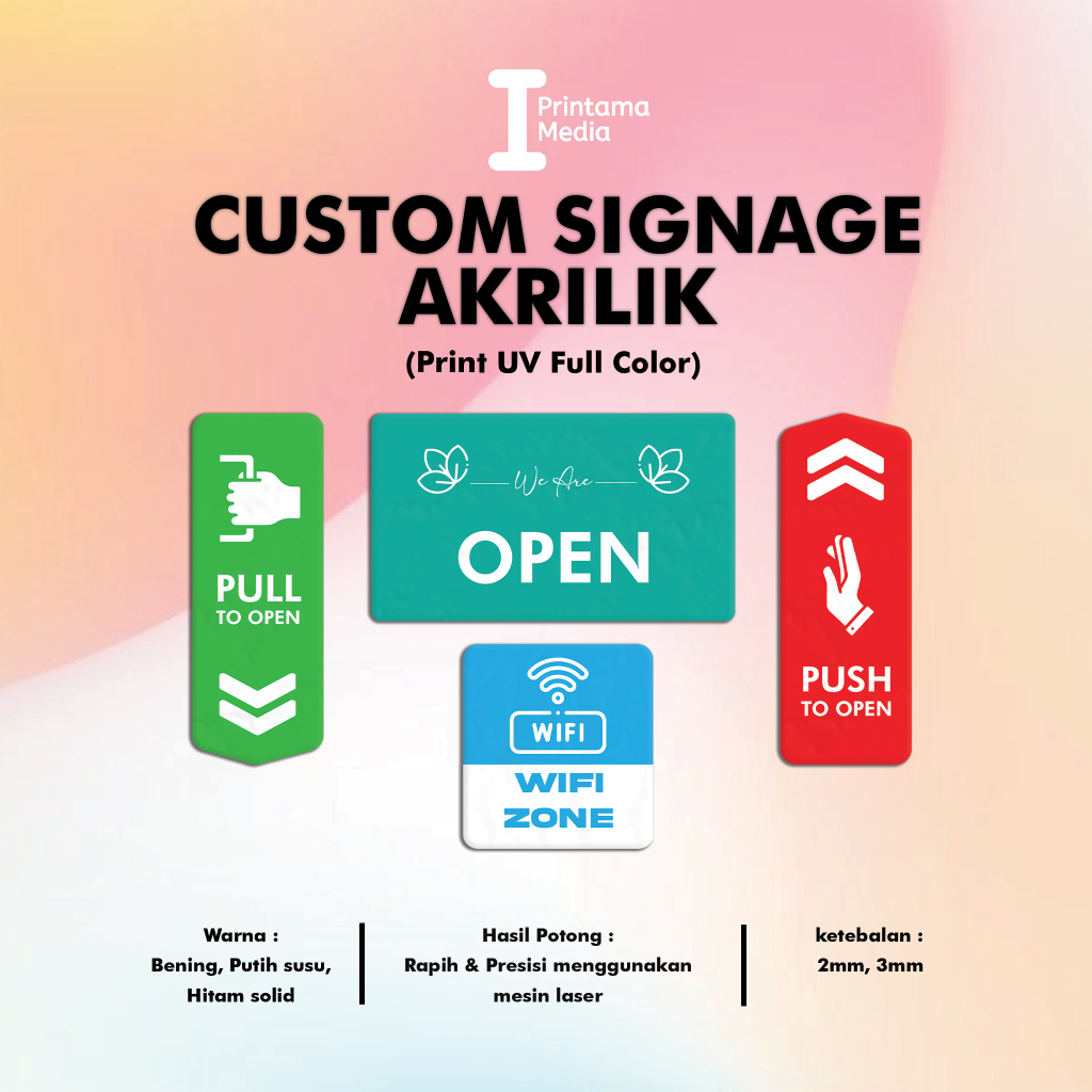 Custom Signage Aklirik Acrylic Kustom Papan Sign Logo Cetak UV
