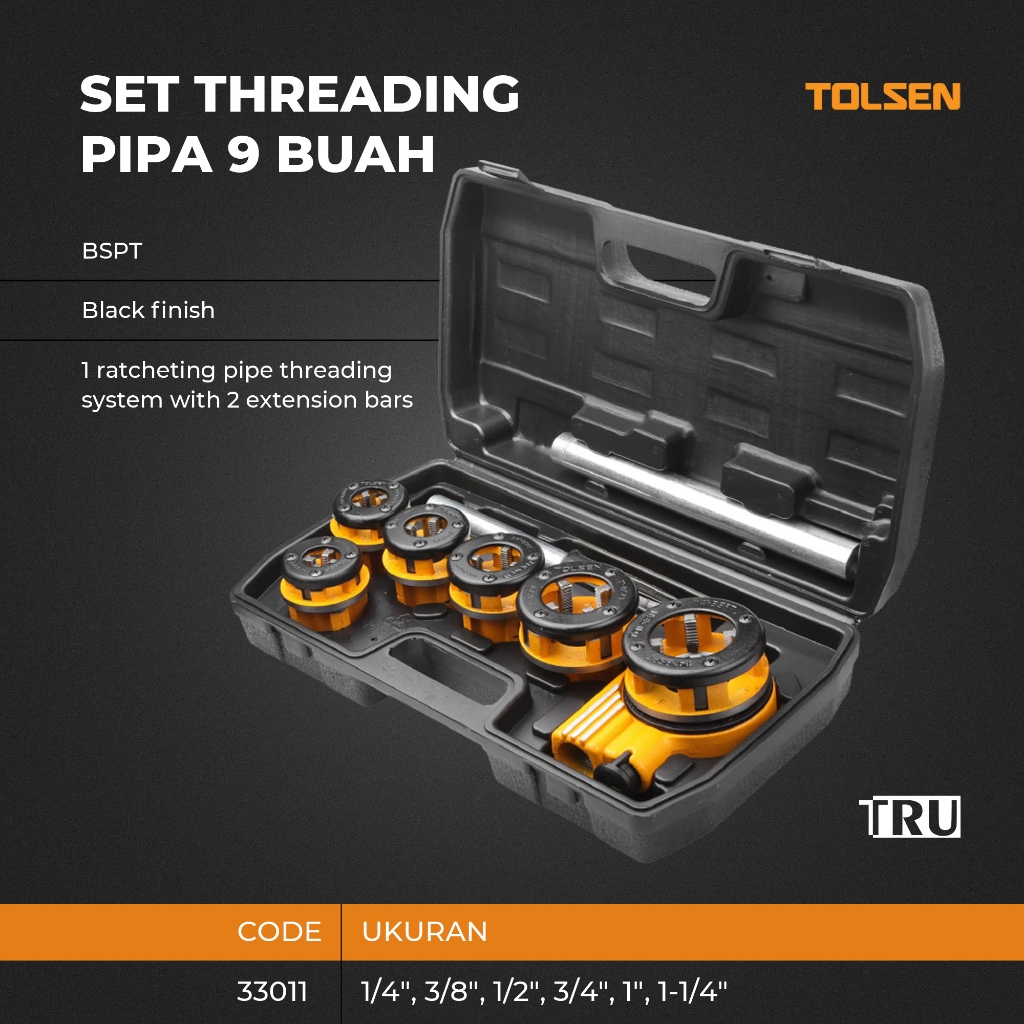 Pipe Threader SET ALAT THREADING PIPA MANUAL 9 BUAH (Alat Senai Pipa) Tolsen