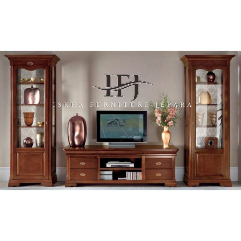 ALMARI PAJANGAN MINIMALIS_ALMARI HIAS KACA MODERN_BUFET TV JATI ELEGAN