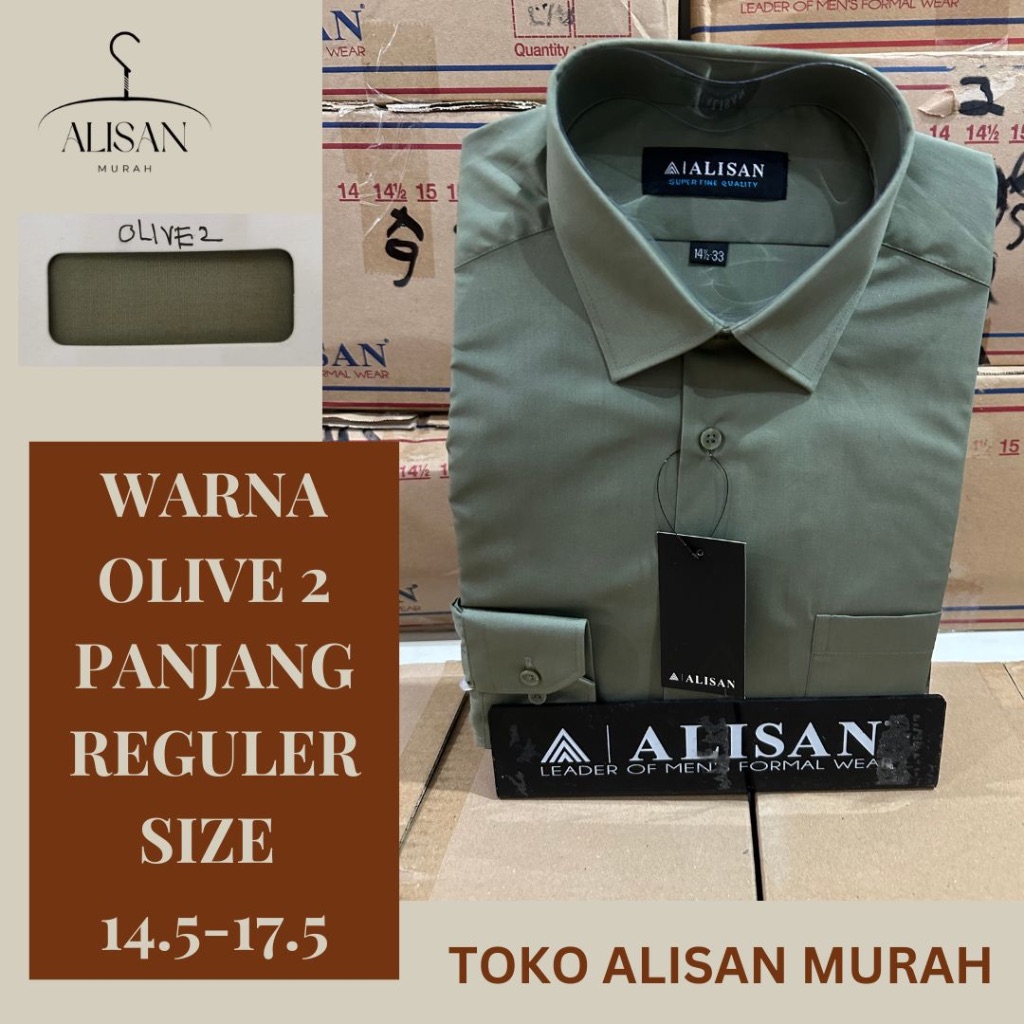 Alisan Kemeja Pria Lengan Panjang Polos Reguler Warna OLIVE 2