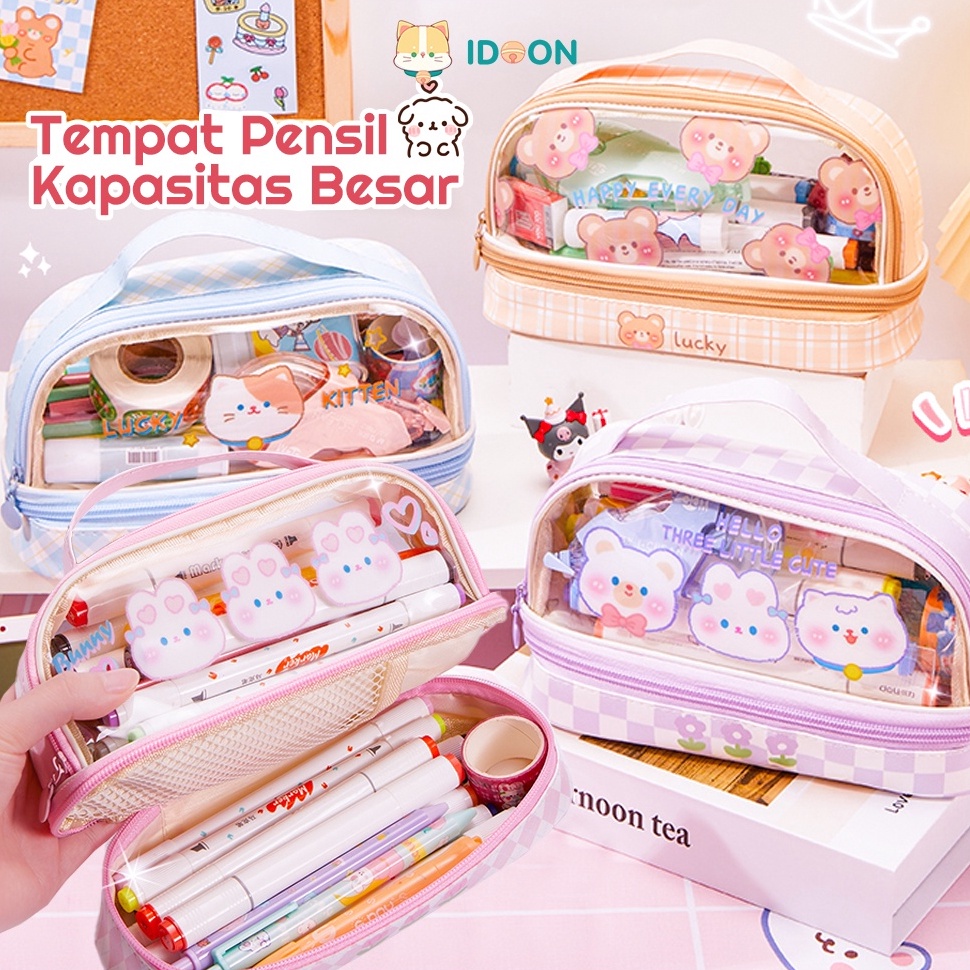 

Langsung Checkout IDOON Pencil Case Transparan Korea Tempat Pensil Besar Dua Lapis Kotak Pensil Tempat Pola Hewan Lucu