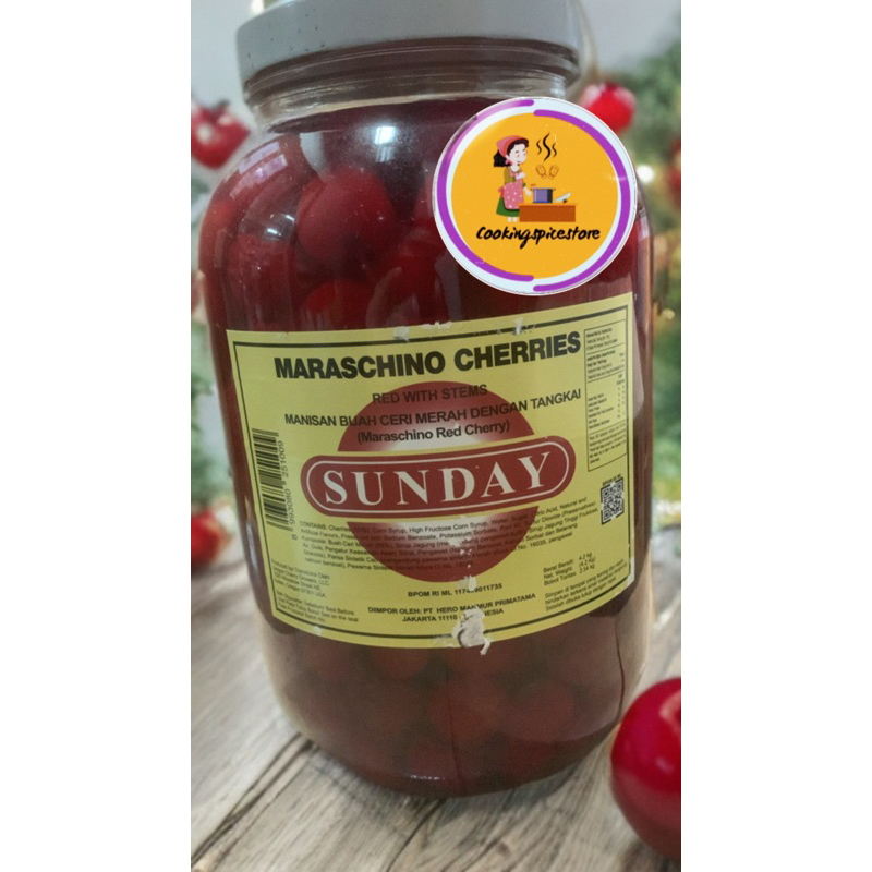 

Sunday maraschino Cherry / cherry tangkai merah 4,2kg
