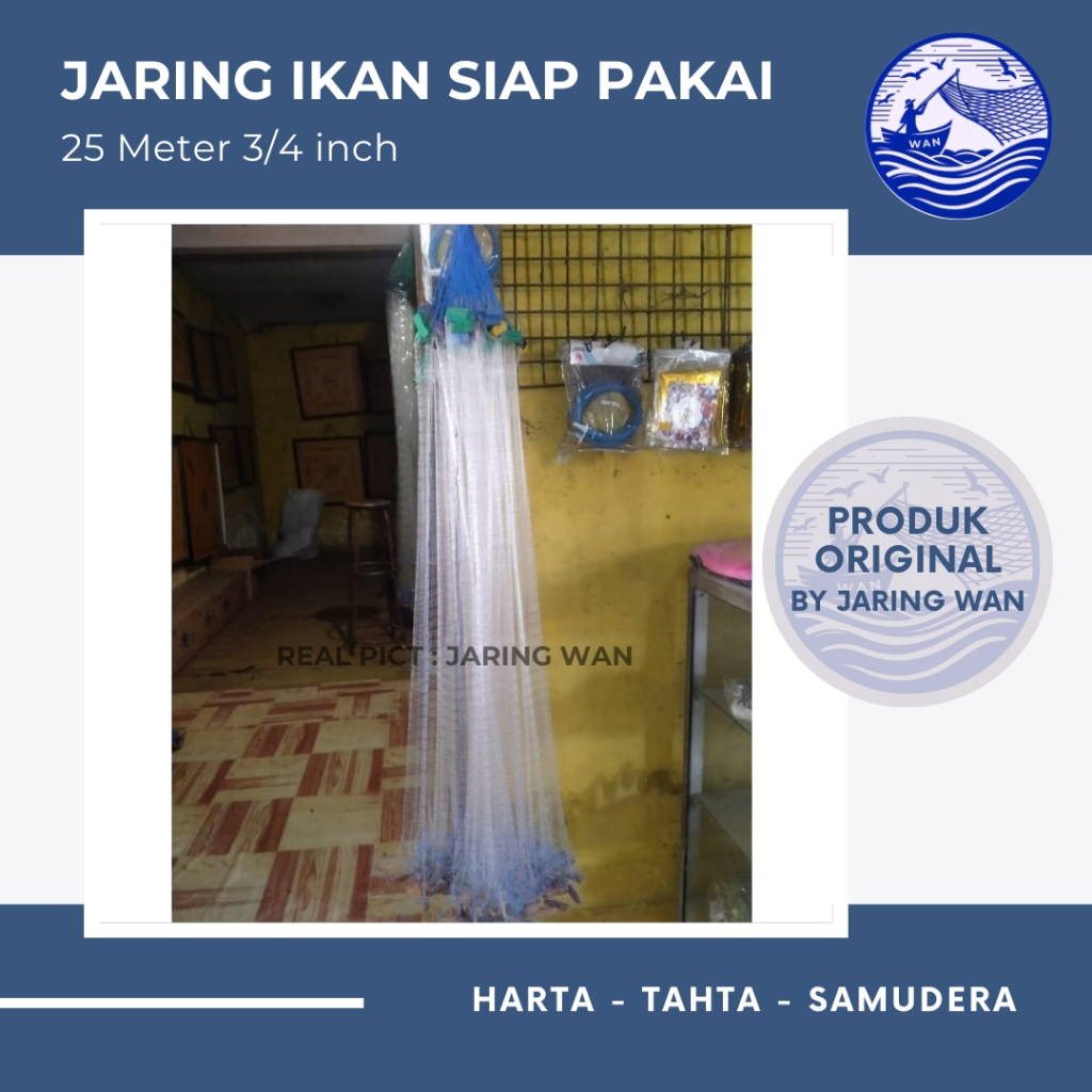 jaring ikan wader ikan kecil siap pakai 25 meter ¾ inch