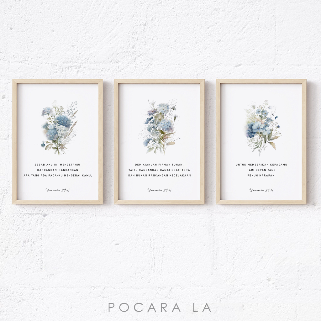 Hiasan Dinding Bingkai Poster Ayat Alkitab Bermotif Bunga Dekorasi Motivasi Kristen