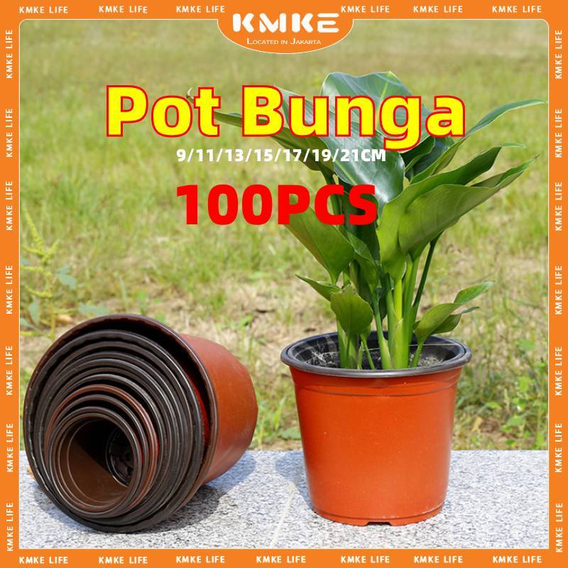 【100PCS】Pot Bunga Merah Bata 9-21cm | Pot Tanaman Plastik Besar Coklat