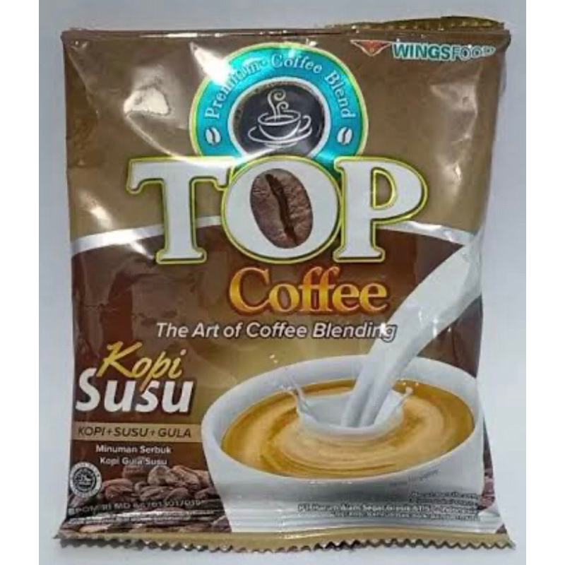 

top coffee sachet kopi gula dan susu 1renteng isi 12 x 30gram..