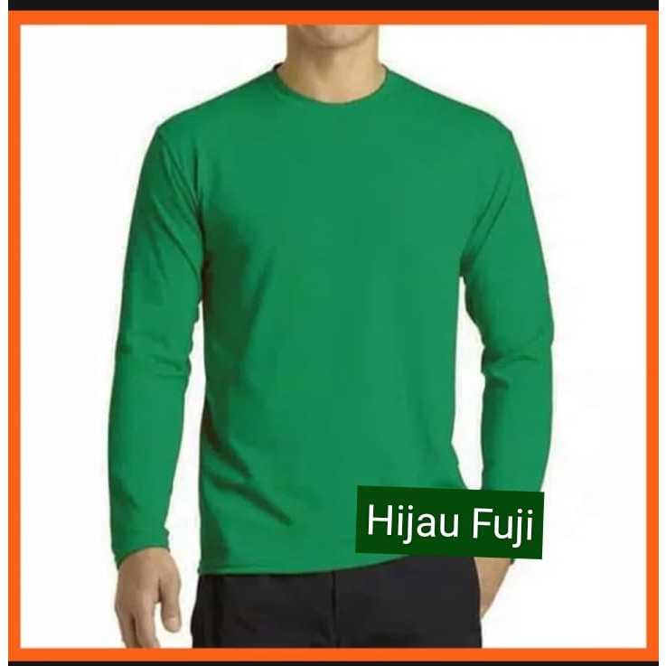Kaos Polos Lengan Panjang Hijau Fuji Bahan Soft Cotton Combed 30s - Kaos Oblong Polos Lengan Panjang