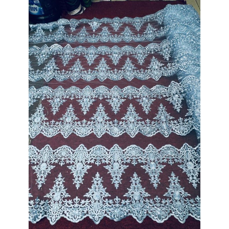 (COD) Kain Tulle Brukat Renda | Kombinasi Kain Kebaya | Bordir Tebal | Kain Meteran