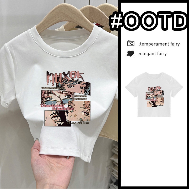 Kaos Pendek Longgar Crop Top Wanita Y2k Retro Style Putih Kaos Wanita Premium Kaos Wanita Lengan Pen
