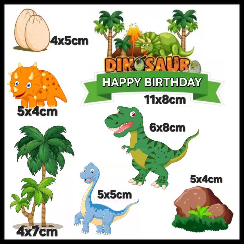Topper Cake/Hiasan Kue Tambah Nama, Custom, Motif Dinosaurus