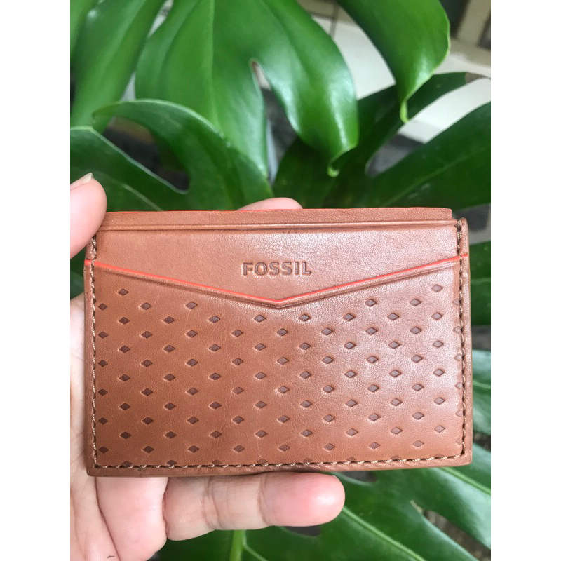 NBU never been used dompet kartu card wallet brown emboss like new fossil ocil f o s s i l original