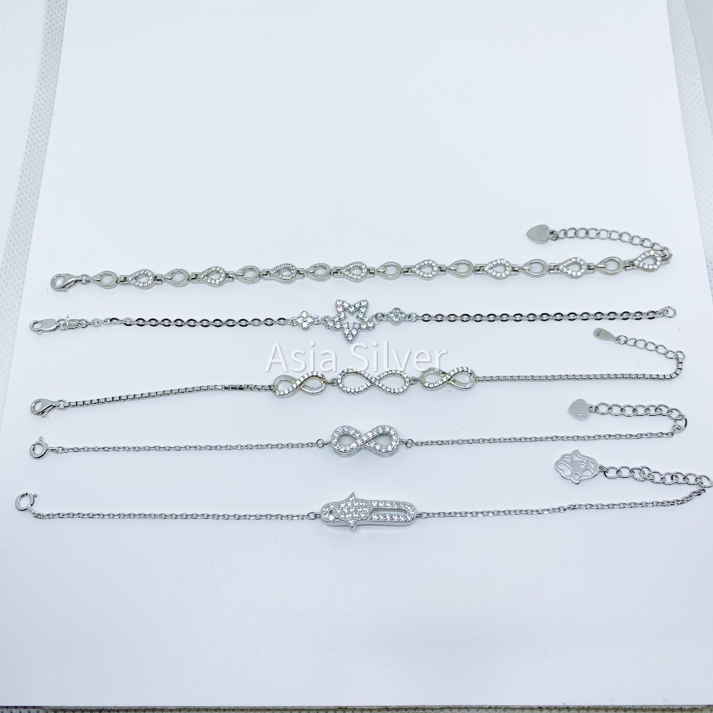 Gelang Tangan Infinity Perak Asli Silver 925 Lapis Rhodium Emas Putih Model Nori Kaca | Italy | Rant