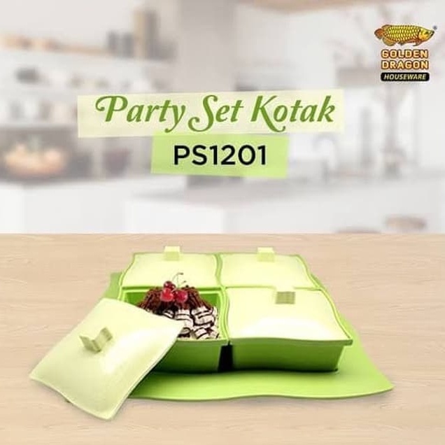 PS1201 Golden Dragon Square Party Set 9 Pcs | Tempat Wadah Saji Makanan