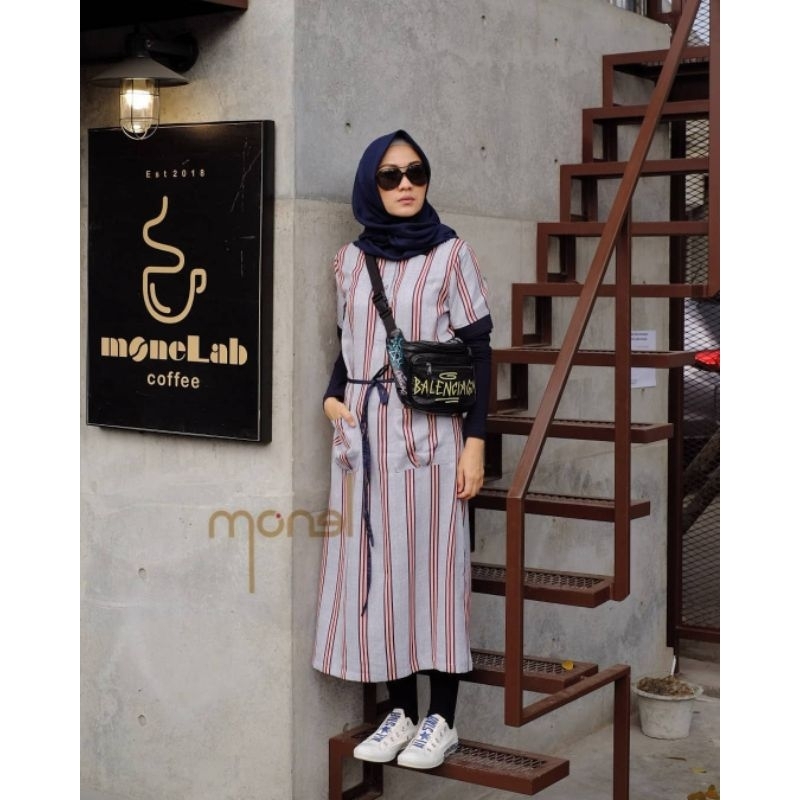 Light Midi Dress Striped Monel Preloved