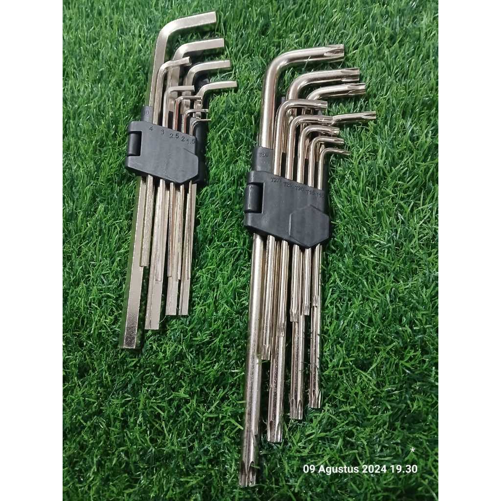 BAJA ASLI TEKIRO PRO KUNCI L SET PANJANG KOMBINASI BINTANG LUBANG BALLPOINT 9 PCS EXTRA LONG TEKIRO