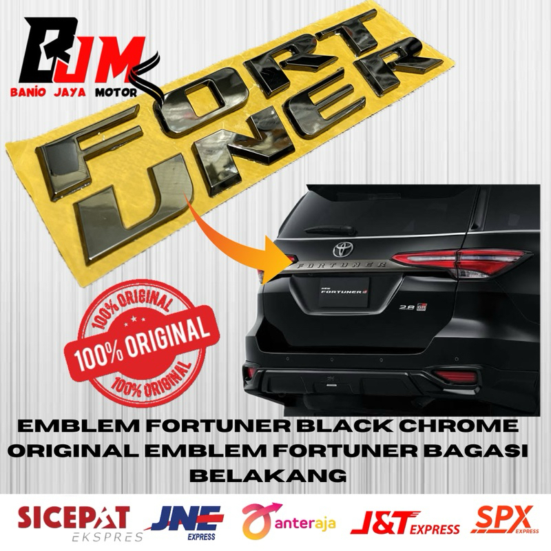 Emblem FORTUNER Black Chrome Original Emblem Fortuner Bagasi Belakang