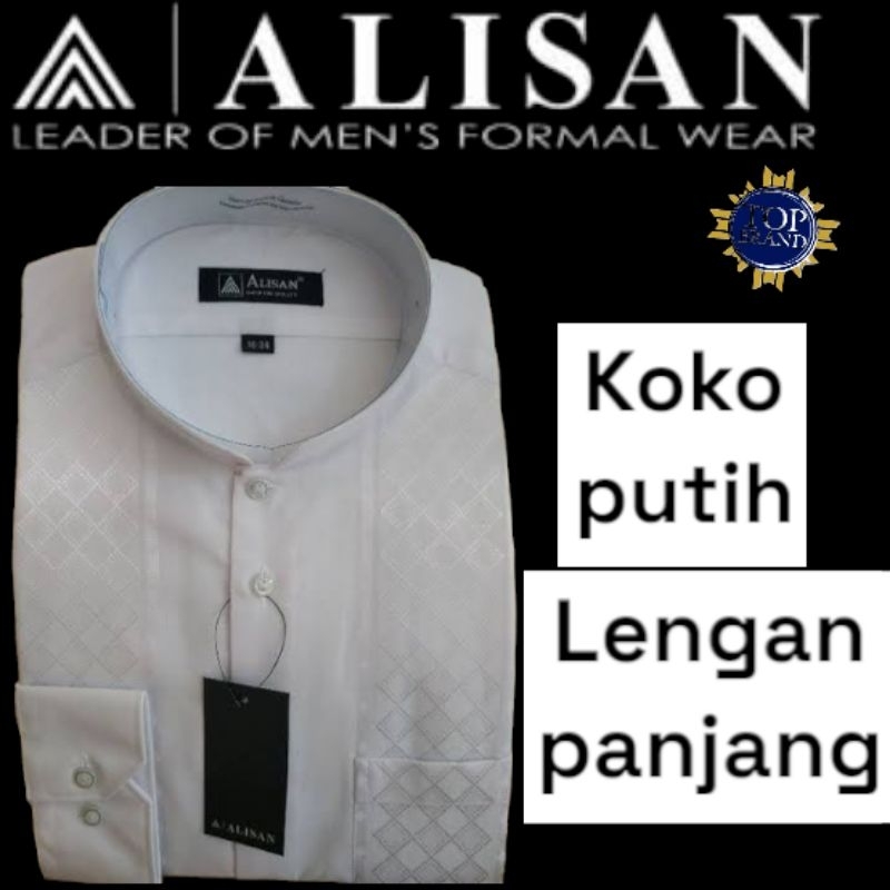 alisan Koko putih lengan panjang 100%original