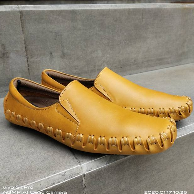 Sepatu casual soll tanam full kulit asli, sepatu slip on kulit asli sepatu pria kulit premium