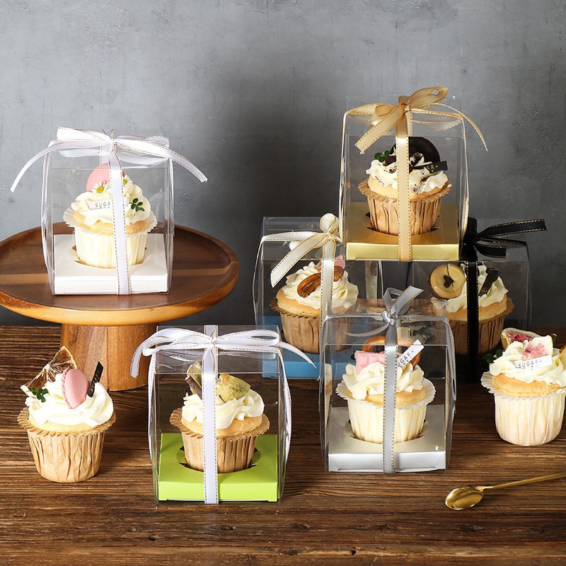 

Box Cup Cake Single Transparant | Box Mika Transparant Dengan Tray | Mika Box Cup Cake Tanpa Pita