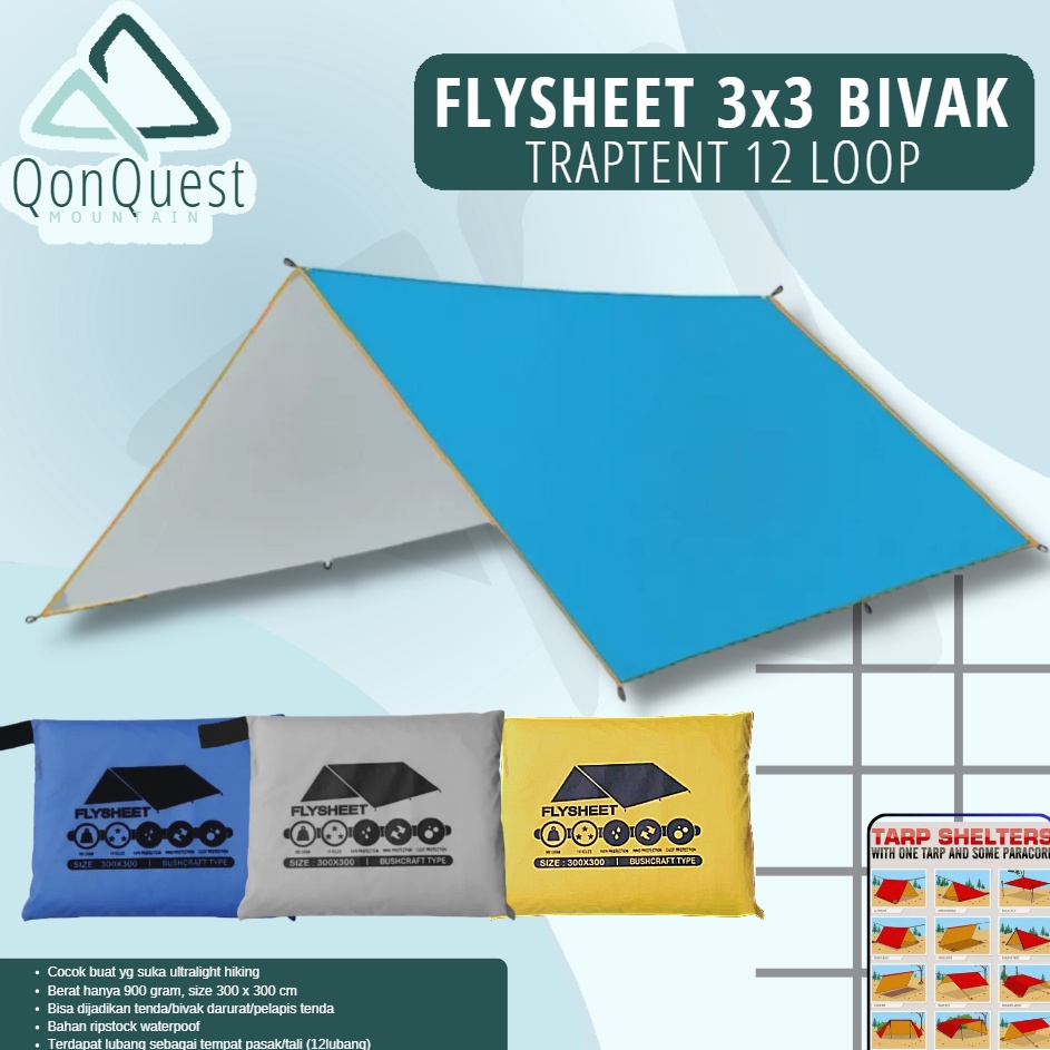Ready Diskon  flysheet 3x3 bivak traptrent  terpal tenda 3x3  flysheet 3x3  flysheet 3x3 19 loop  fl