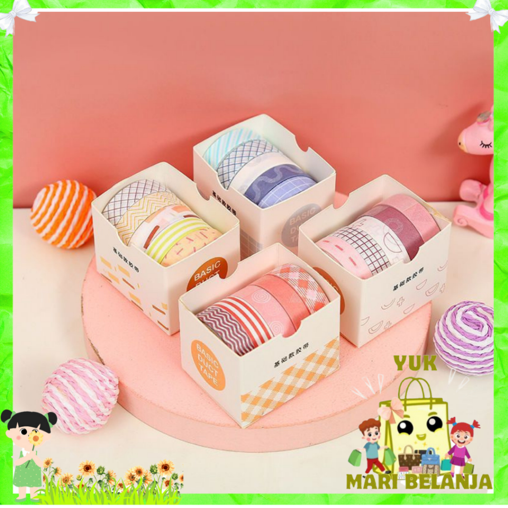 

YMB Roll Masking Tape Set 5 Pcs Essential Collection Basic Pattern Isi 5 Selotip Bahan Kertas Washi Warna Warni DIY Scrapbook Journal Kotak Box Aeshtetic