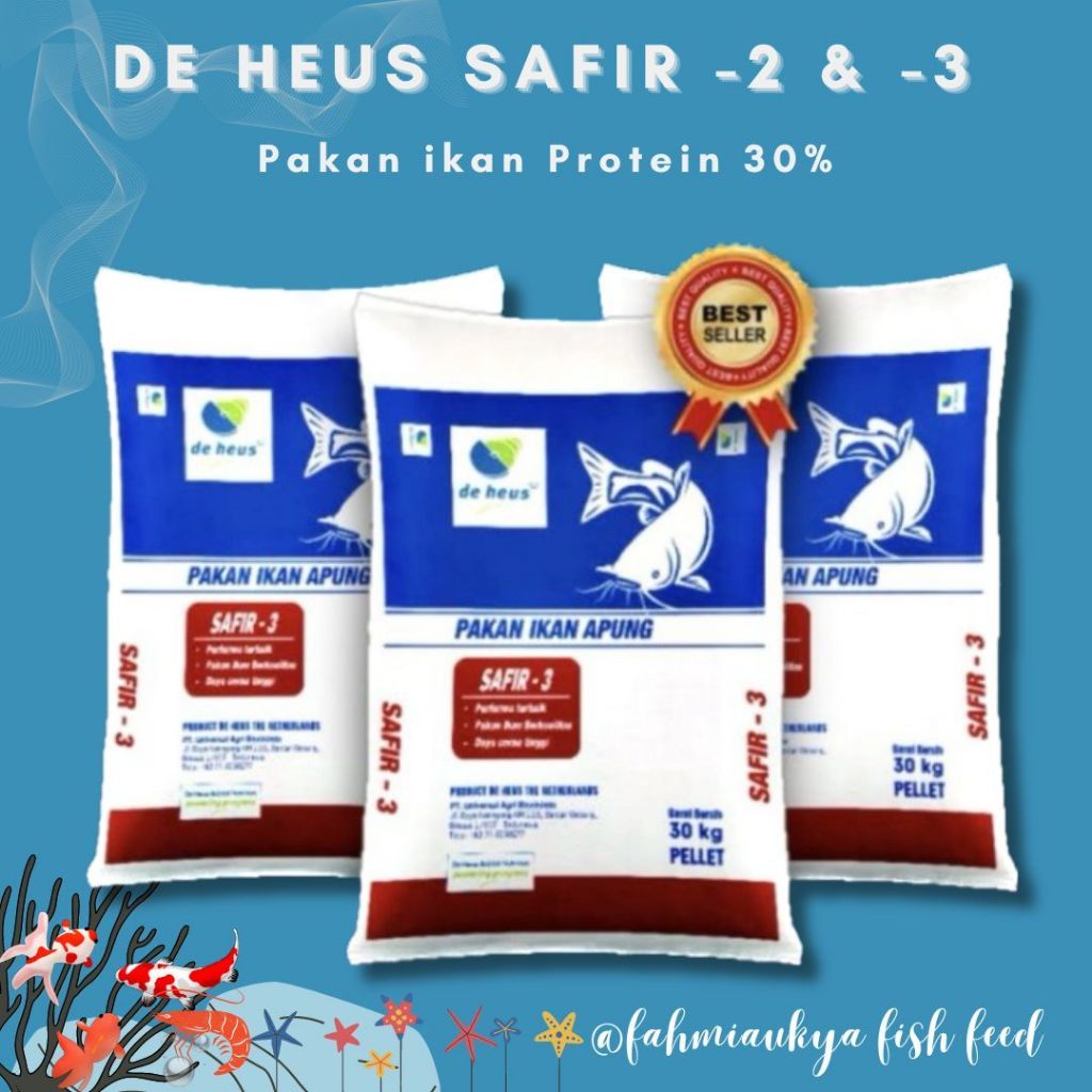 (PAKET 5 KG) Pakan Ikan DE HEUS SAFIR -2 dan -3 | Pakan ikan protein 30%  SAFIR -2 -3