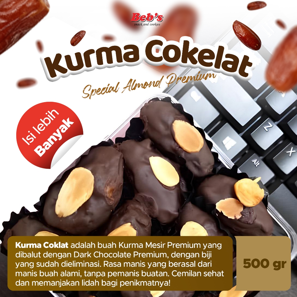 

Kurcok Kurma Coklat Special Almond Premium (Isi Lebih Banyak) 500gr | Cemilan Favorite Ramadhan | Cemilan Buah Sehat