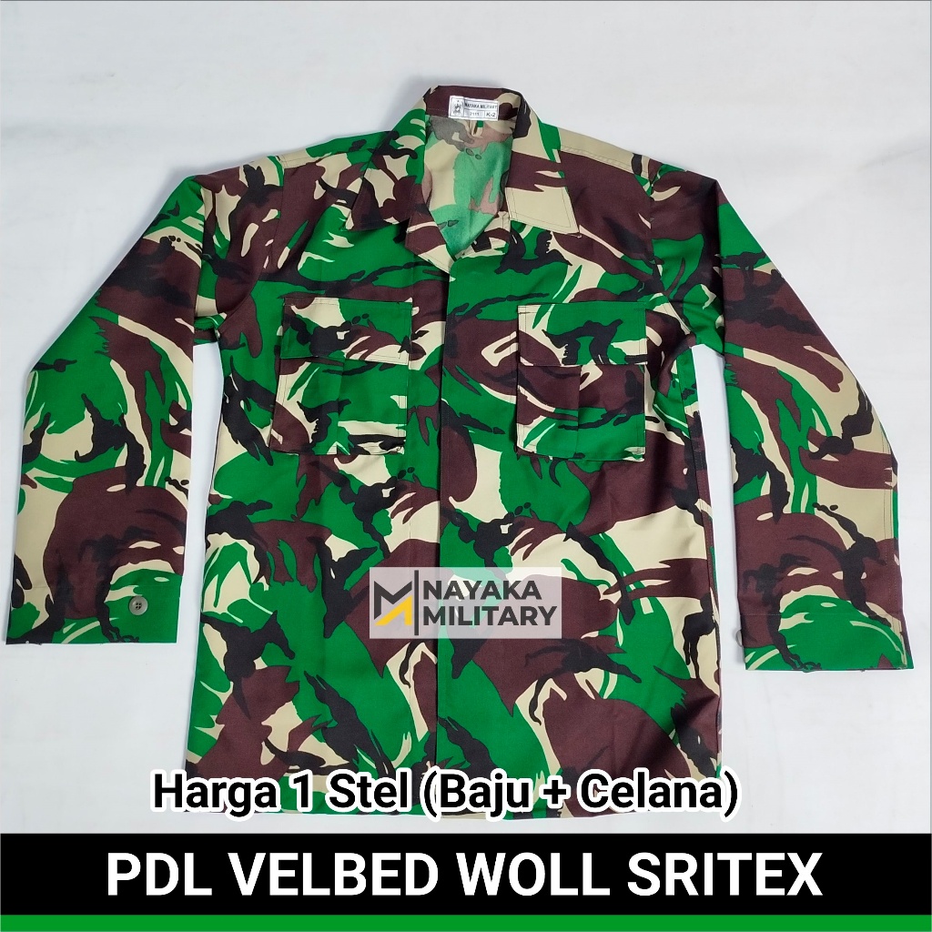 Velbed Woll SRITEX Seragam PDL TNI Nayaka Military Stelan Pakaian Lapangan Setelan Baju Tentara Sera