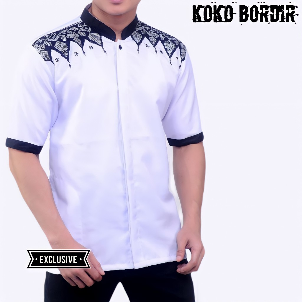 Official Baju Koko Lengan Pendek Pria Dewasa Terbaru Koko Batik Koko Bordir Murah Koko Putih Pendek